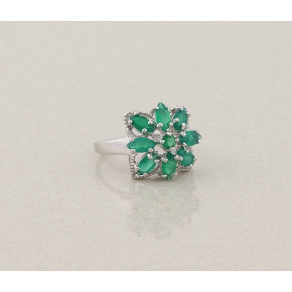 Sterling Silver Natural Green Onyx Flower Ring Size 7 3/4 - Picture 3 of 8